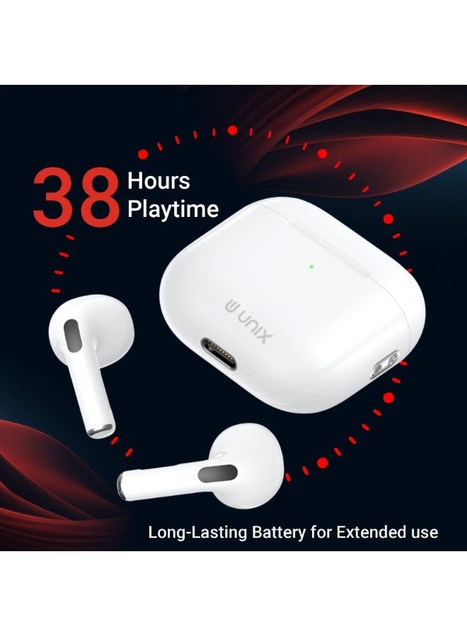 يونيكس **سماعات الأذن اللاسلكية الحقيقية Unix UX-3000 iSMART | اتصال Bluetooth الإصدار 5.3 | وقت تشغيل يصل إلى 38 ساعة | صوت ستيريو قوي مع باس عميق | ميكروفون عالي الدقة (HD) | شحن سريع عبر منفذ Type-C | علبة سيليكون مجانية** - Image 4